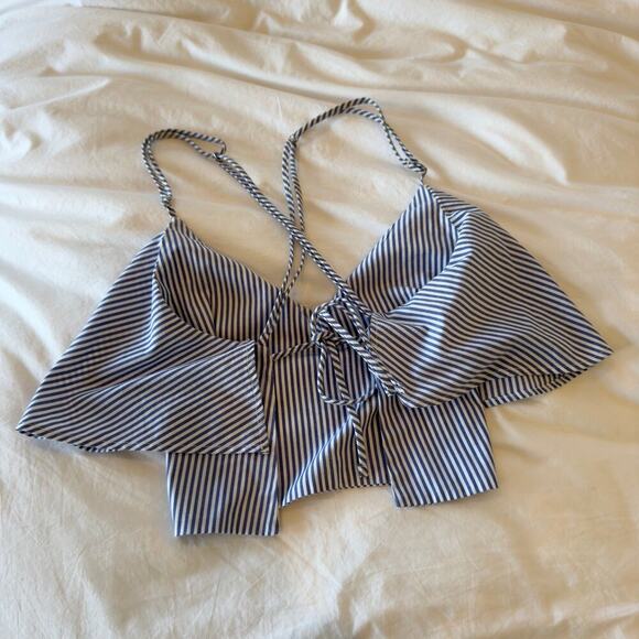 Toit Volant Striped Blue Crop Tank Top Size XS - Picture 2 of 6